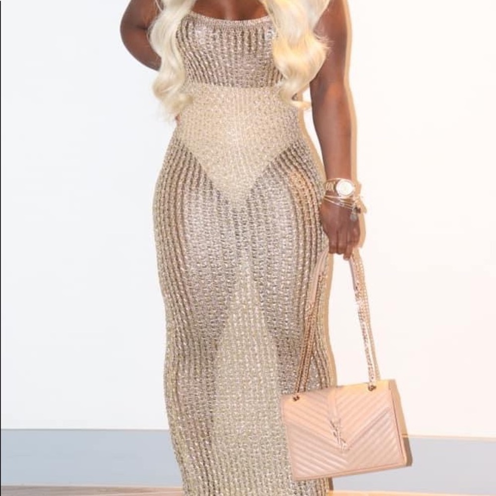 Gold Metallic Knitted Maxi Dress